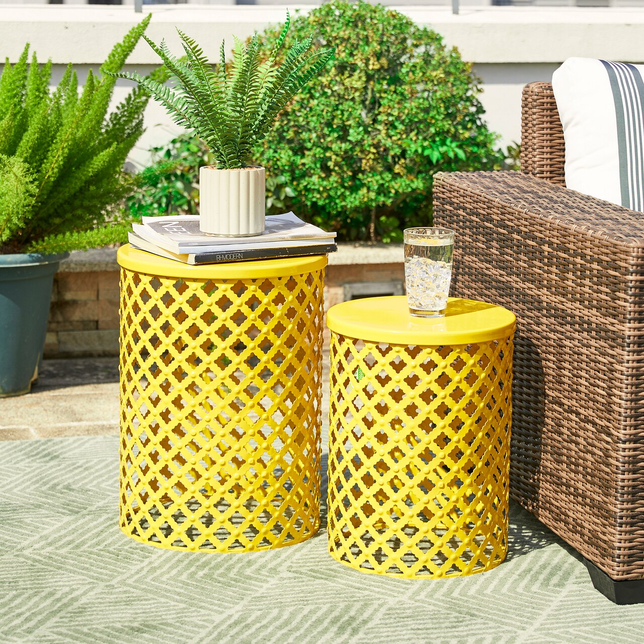 Set of 2 Metal Garden Stool or Planter Stand or Accent Table or Side Table